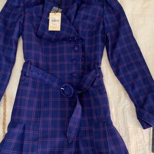 Plaid Belted Dress in Blue and Pink